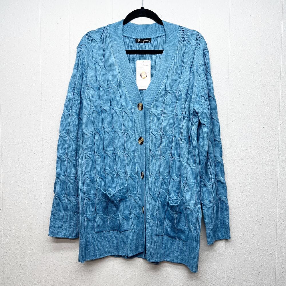 Prettygarden Button Front Fisherman Knit Cardigan Sweater Womens XL Pockets NWT